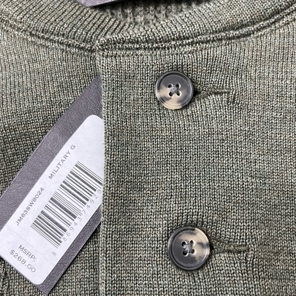 J BRAND MEN'S SWEATER ITALIAN PATTERN WOOL MILITAR GREEN PULLOVER LARGE MSRP268$ - Picture 6 of 7